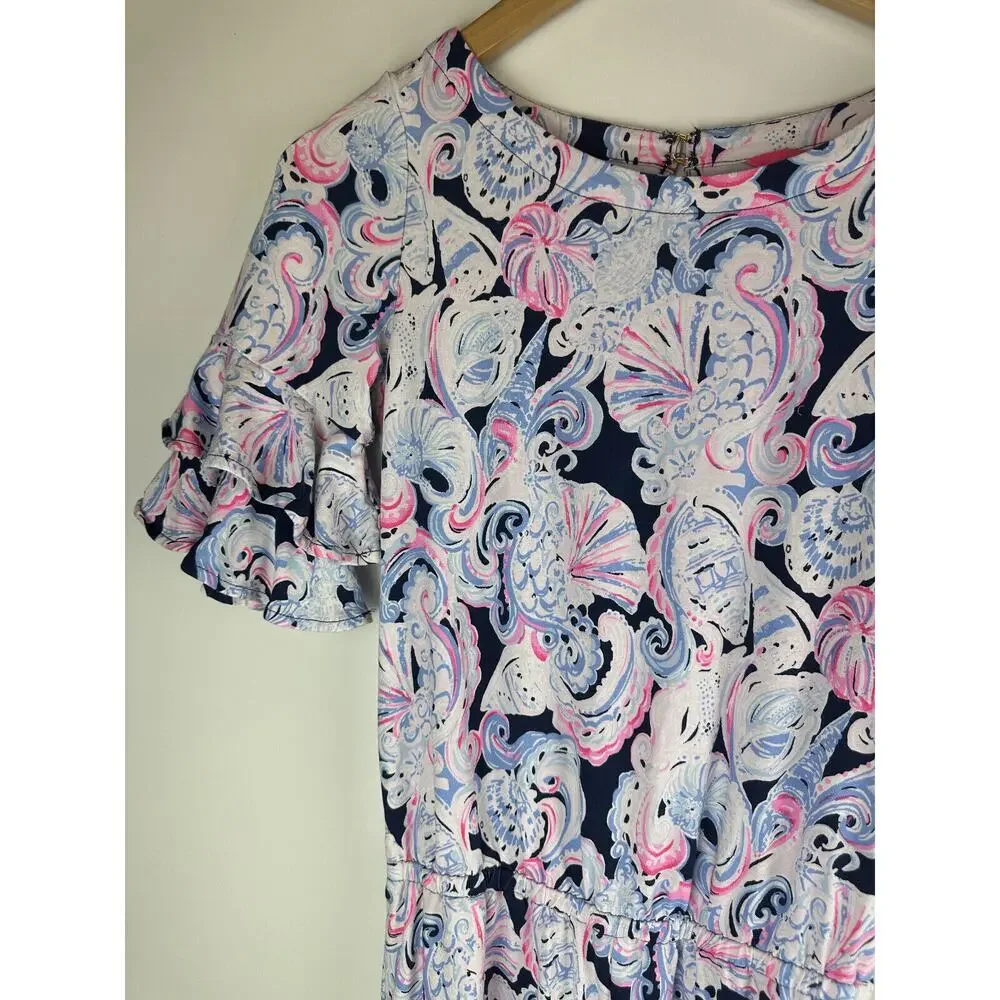 LILLY PULITZER Lula Romper Summer Shell Print One Piece Ruffle Sleeve Womens XXS - Picture 6 of 11